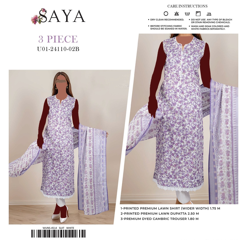 Saya 3Pc Printed Lawn Suit-24110-02B